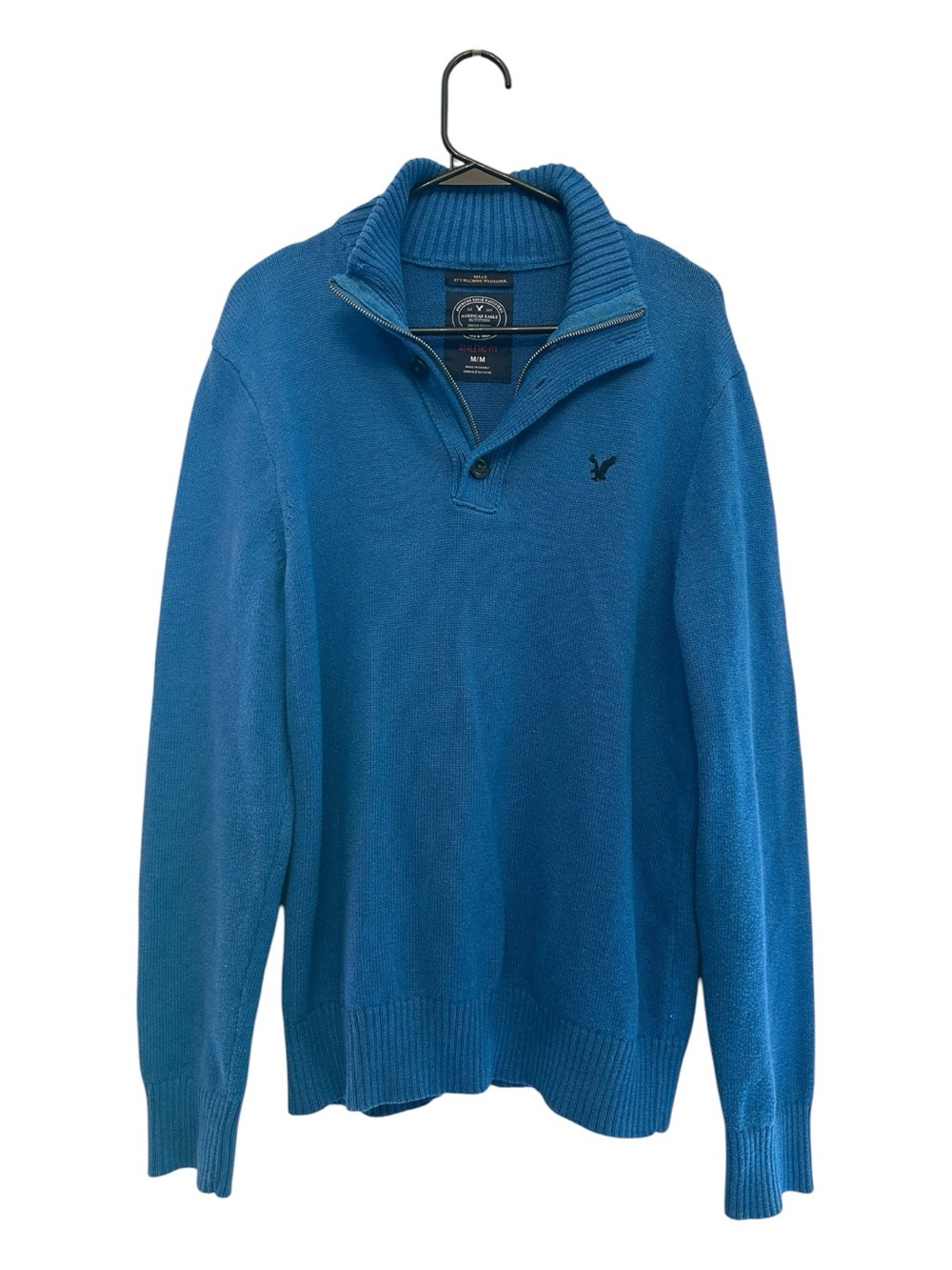 American Eagle Outfitters 100% Cotton Teal-Blue Quarter Zip Turtleneck Sweater M